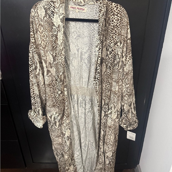Free People Snakeskin Print Robe/Duster- Cream and Brown